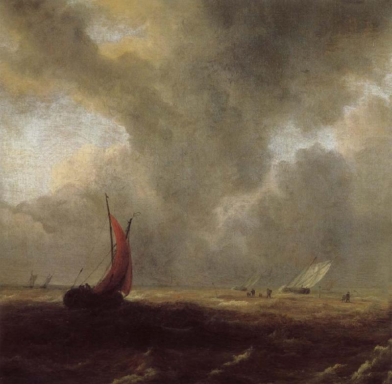Jacob van Ruisdael Sailing Vessels in a Choppy sea oil painting picture